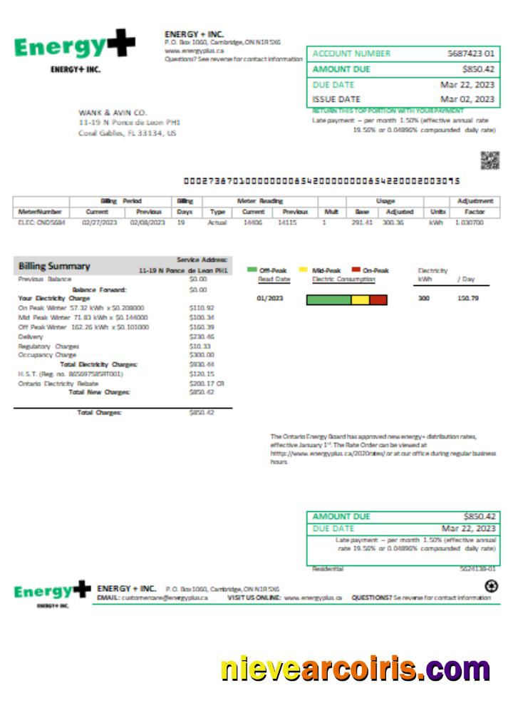 Energy Plus electricity utility business bill